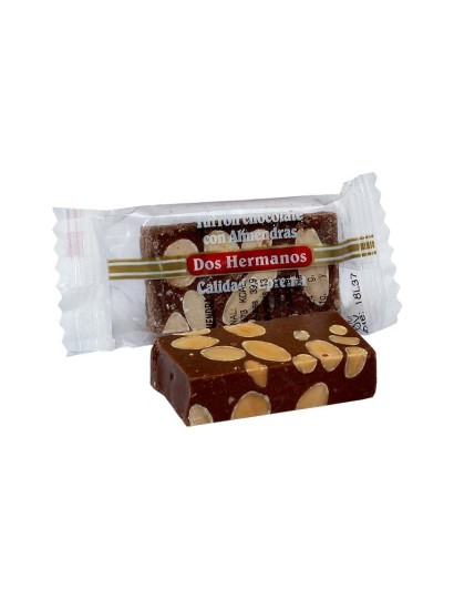 Porciones de turrón de chocolate con almendras. Calidad Suprema. Dos Hermanos bolsa de 500g
